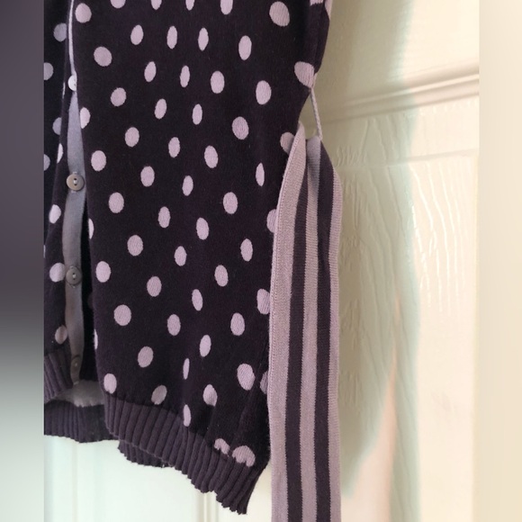 Silkwear Purple Polka Dot Buttoned V-Neck Belted Knit Cardigan Top Blouse - Picture 3 of 16